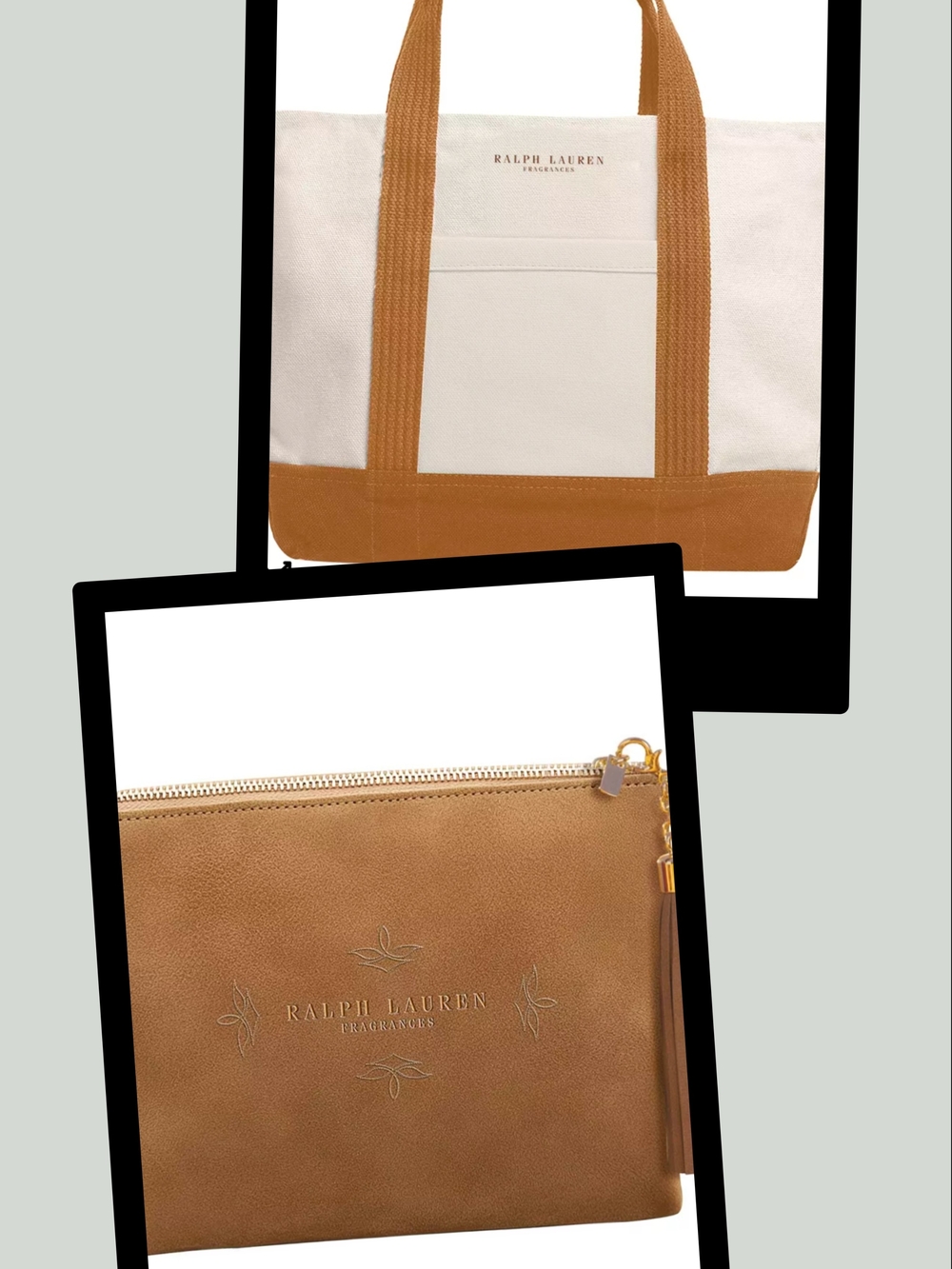 Ralph Lauren Cream Canvas Tote with Tan Pouch